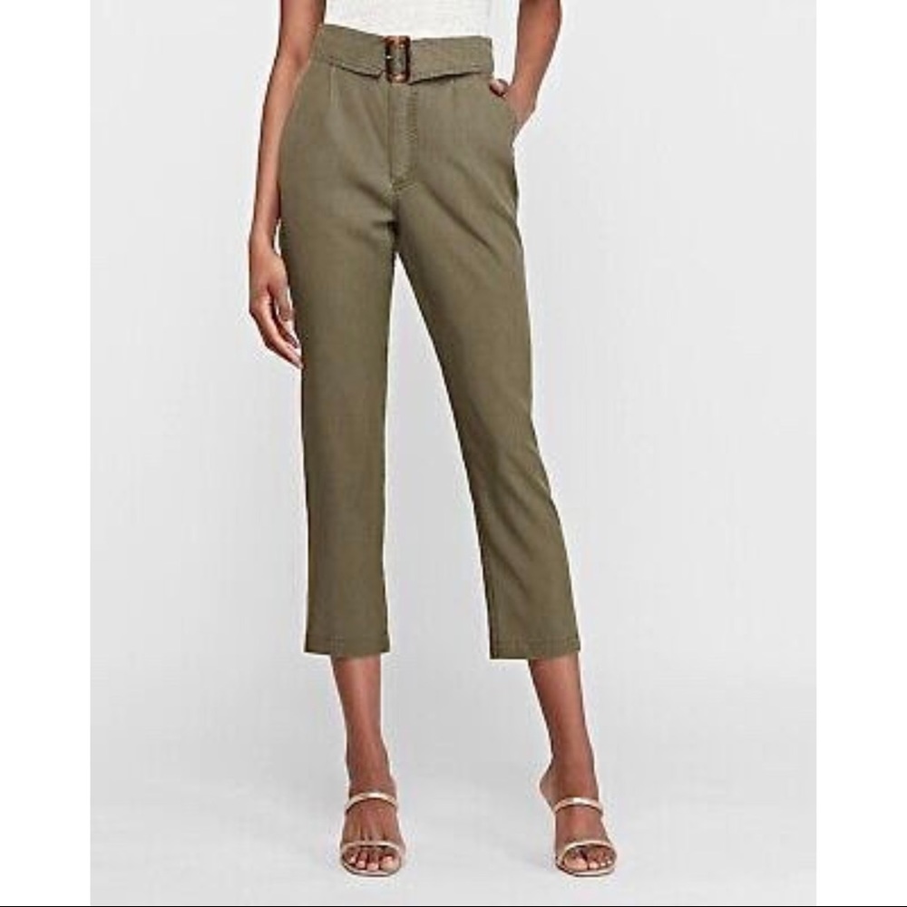 EXPRESS High Waisted Fold-Over Belted Twill Pant